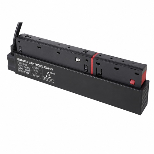 Black magnetic track light driver fitted with an in-track mounting base