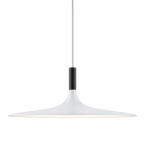 Aplomb minimalist white pendant light with wide disc shade