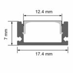 Slim LED strip aluminium profile 17.4mm x 7mm dimensions