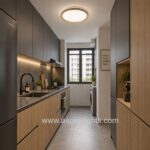 Slim wood flush ceiling light installed in HDB kitchen