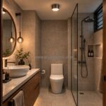 Lunaris glass ball pendant wall light beside a bathroom vanity mirror