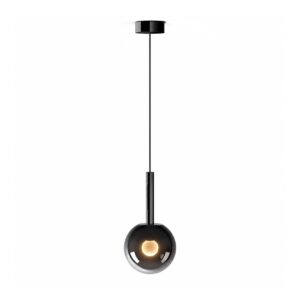 Lunaris smoky grey glass ball pendant light with black ceiling mount