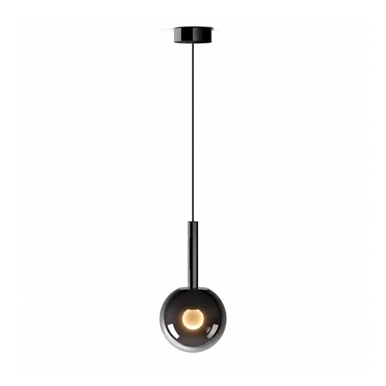 Lunaris smoky grey glass ball pendant light with black ceiling mount