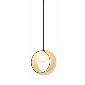 Amber glass ring pendant light with opal globe