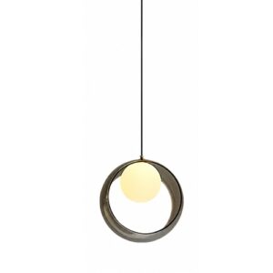 Smoky grey glass ring pendant light with round glass ball