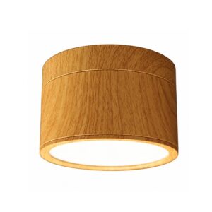 Oak wood surface mount downlight with round wooden body and white acrylic diffuser