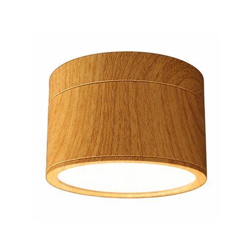 Oak wood surface mount downlight with round wooden body and white acrylic diffuser