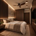 Walnut surface mount downlights installed in a modern BTO master bedroom with warm wood interior