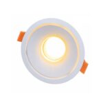 Halo V2 fixed recessed downlight with centre light and subtle circular halo glow