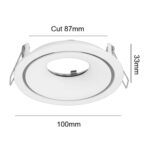 Halo V2 recessed downlight dimensions showing 100mm diameter, 33mm height and 87mm cut hole