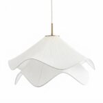 White Plisse Japandi fabric pendant light with layered wavy shade