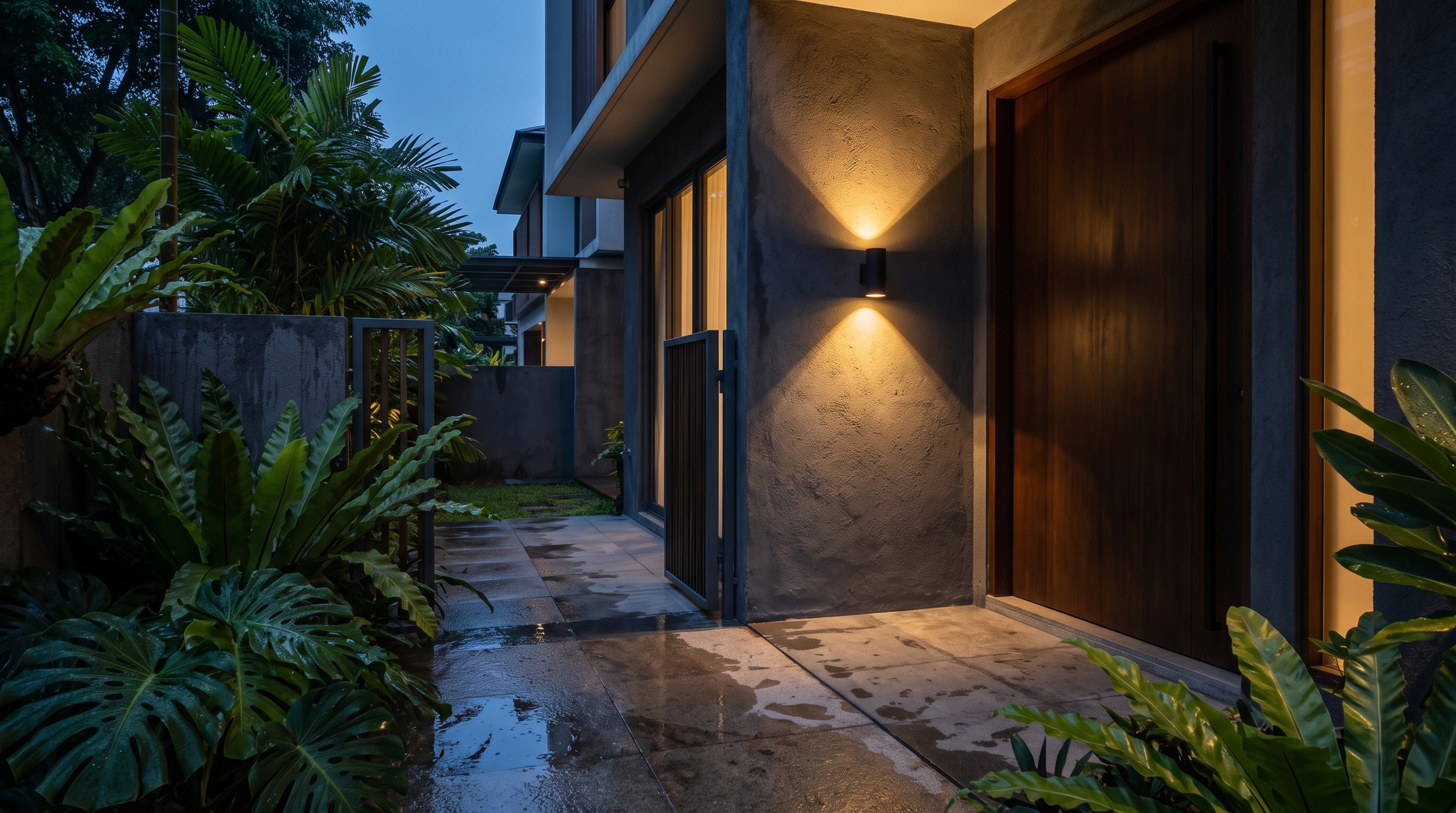 IP65 outdoor light mounted beside a Singapore home entrance